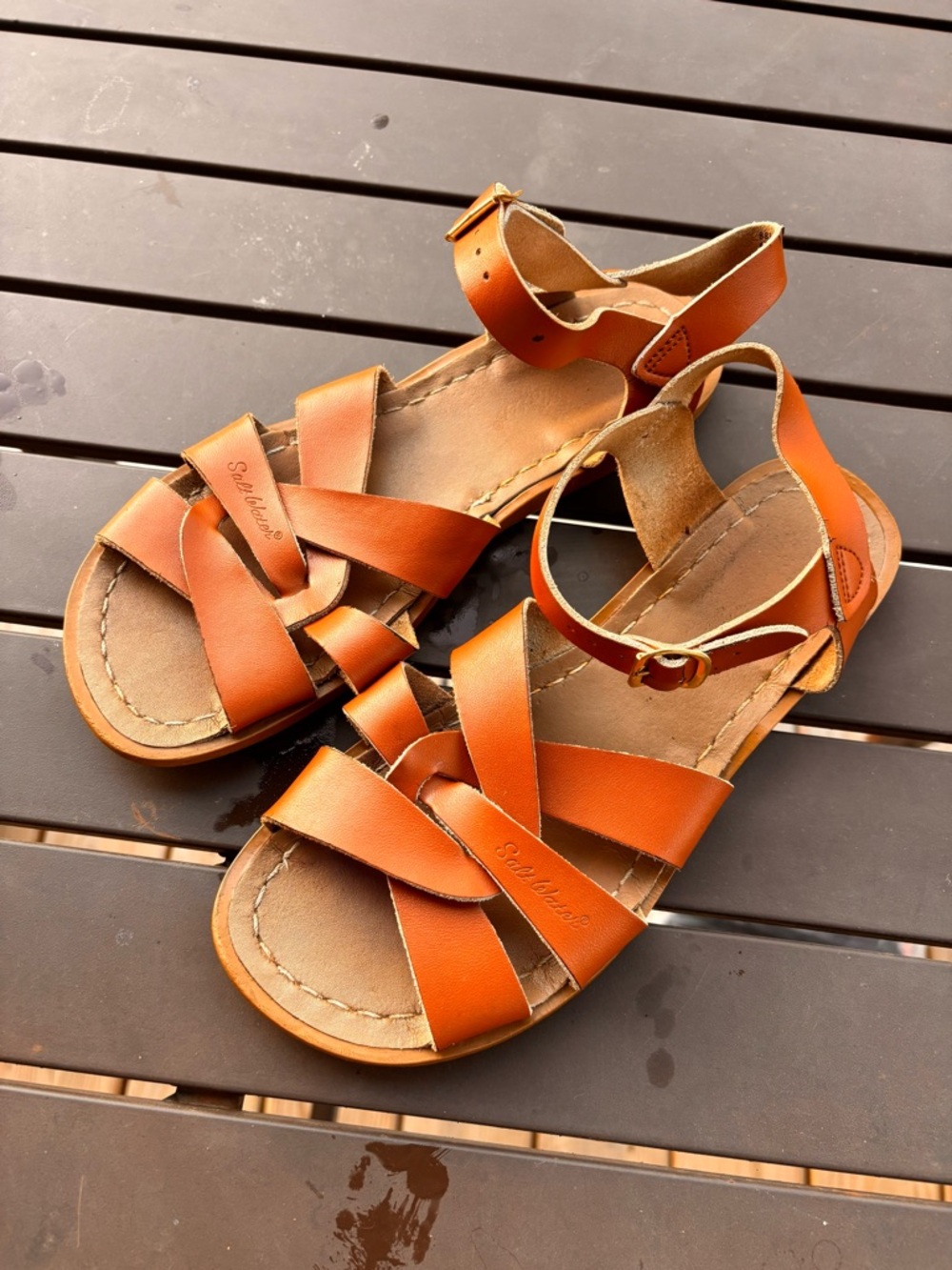 Saltwater Sandals Women’s Tan Leather Strappy Ankle Sandals size 6